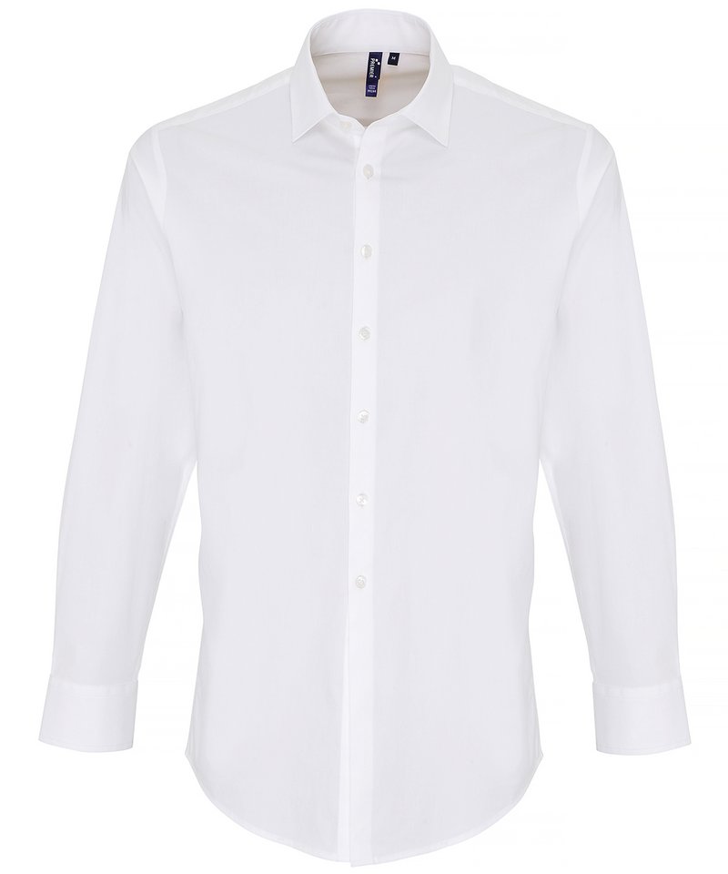 Stretch Fit Cotton Poplin Long Sleeve Shirt White,