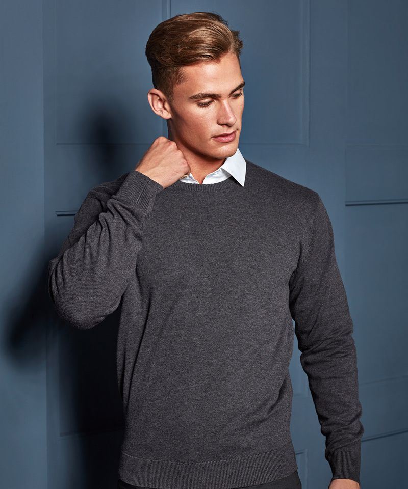 Crew Neck Cotton-rich Knitted Sweater Charcoal